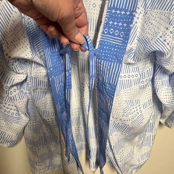 Dolce Vita blue white beaded swim kimono Cover up Sz M - Picture 4 of 9